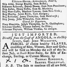 paper notice of slave ship arrival