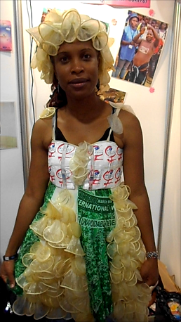 female wearing female condom wig and dress