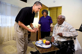 obama meets healthcare worker