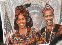 barack and michelle in African dress