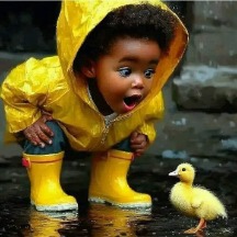 baby with duck in yellow